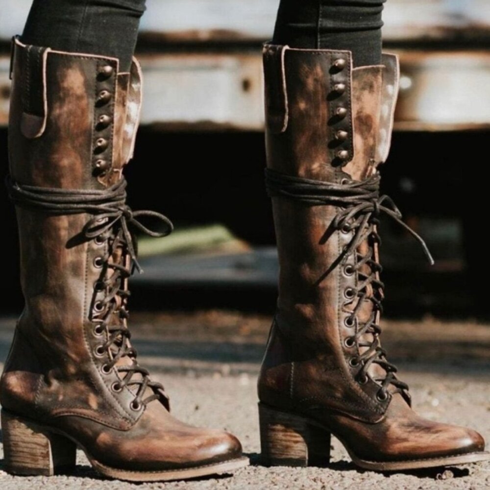Freebird OG Distressed Black Brown Tall Lace Up Grany Boots 9